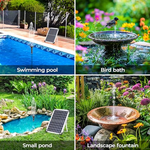 Solar Teichpumpe 12W, 500L/h Solar Springbrunnen, Solar Brunnenpumpen mit 1M Wasserleitung DIY, 9 Düsen, 3,25M Kabellänge, Solar Wasserpumpe, für Garten Teich Brunnen Wasserfall Pool
