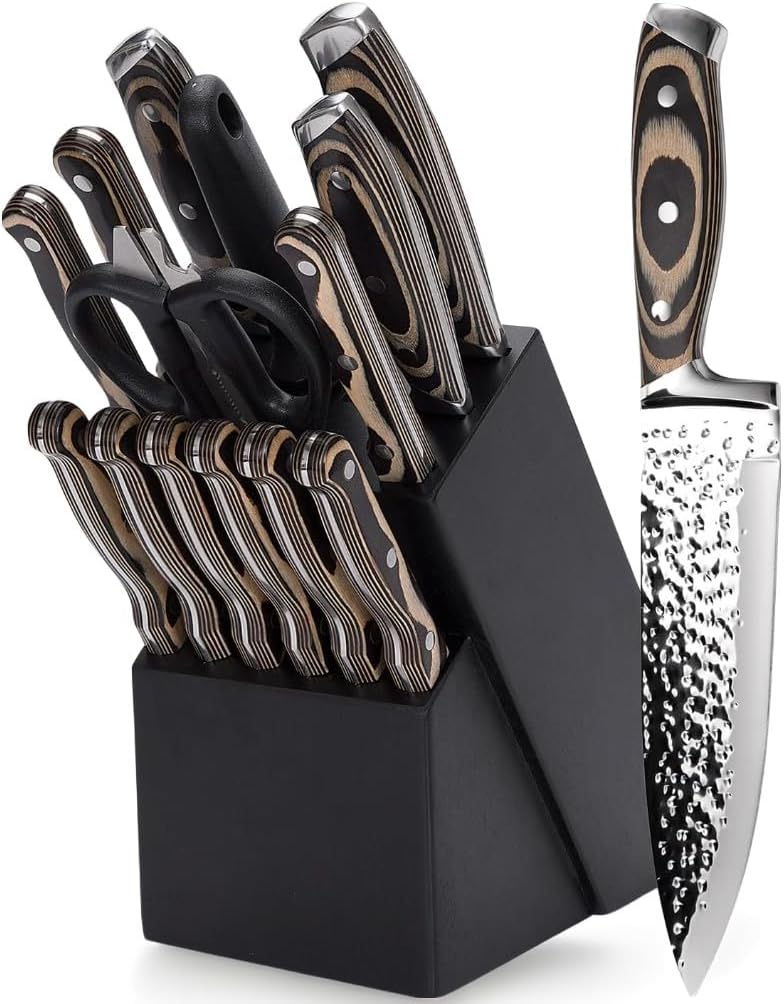 Vvwgkpk 15-Piece Knife Set With Block Wooden,Kitchen Knife Se