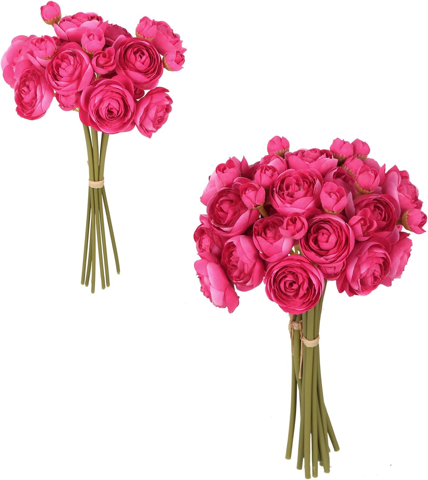 IPOPU Hot Pink Flowers Artificial Ranunculus 2Bouquets Silk Flowers with Stems 12PCS Mini Fake Flowers for DIY Wedding Bouquet Bridal Shower Decorations Floral Filler Flowers Centerpieces (Hot Pink)