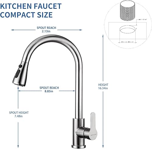 Miniatura 5 de Ertlov Grifo de cocina, de arco alto giratorio de 360 con rociador extraíble, grifos de fregadero de acero inoxidable de un solo mango, moderno,