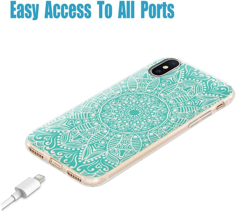 iPhone Xs Case Cute,iPhone X Case Cool,iPhone 10 Case,ChiChiC Slim Flexible Soft Rubber Silicone TPU Clear Case Cover with Design for Apple iPhone Xs X 10,Vintage Mandala on Teal Background