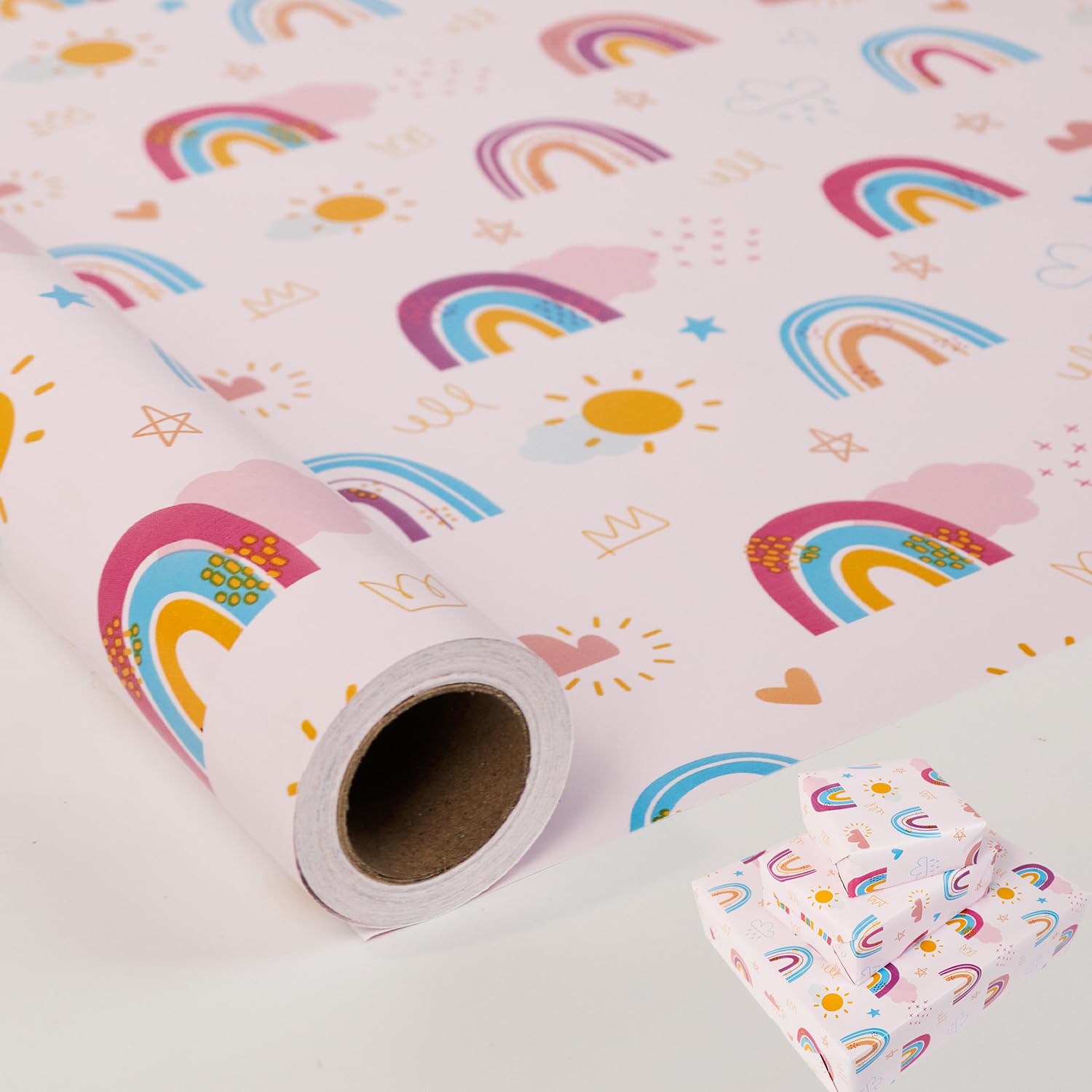 Birthday Gift Wrapping Paper Roll,43cm x 10m Rainbow Wrapping Paper,Colored Gift Wrap paper for Birthday, Christmas,Party,Festive Decorations (rainbow)