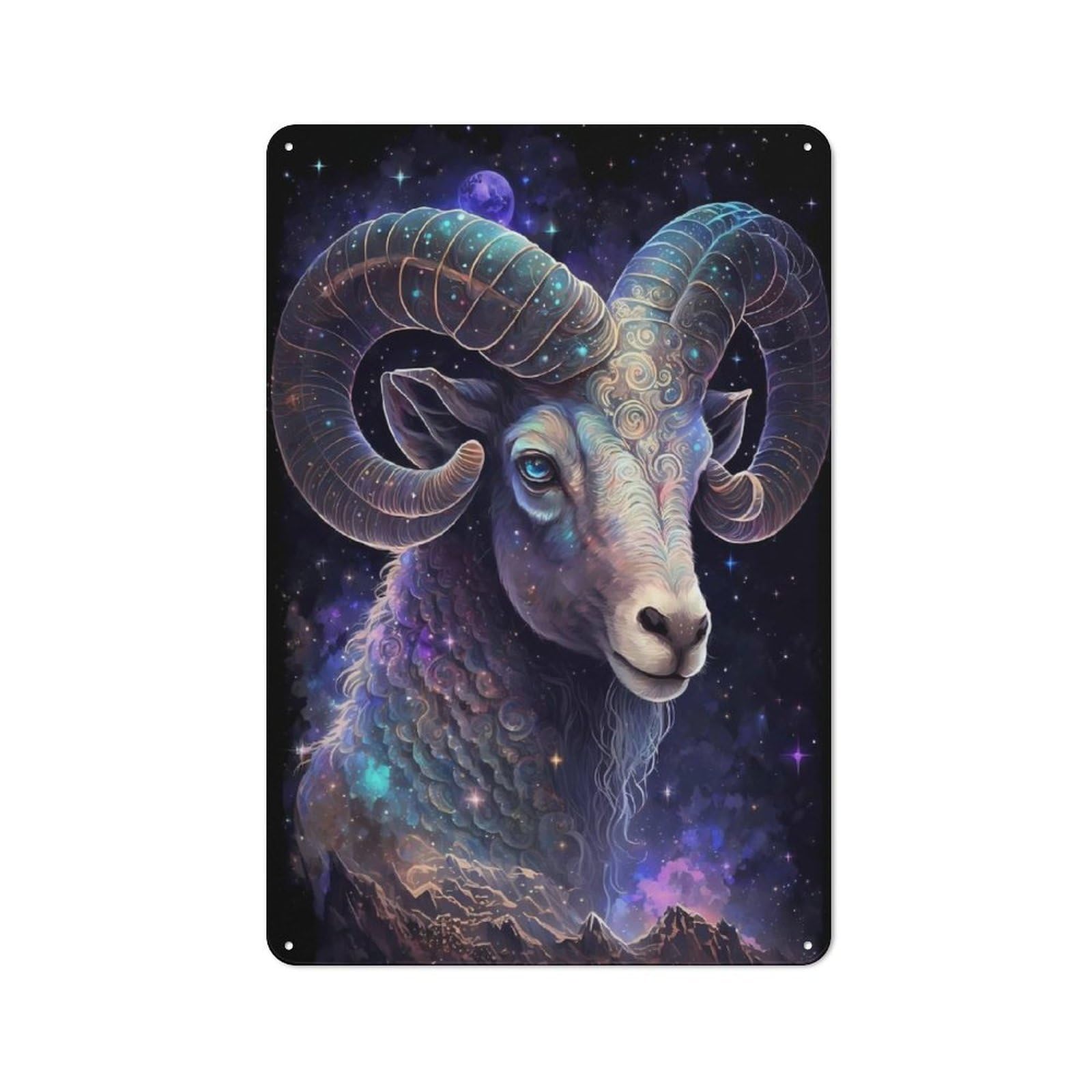 Junmoney Aries The Ram Retro-Style Tin Sign 30X20cm For Man Cave Or Games Room, A Metal Wall Feature For Games Rooms And Man Caves