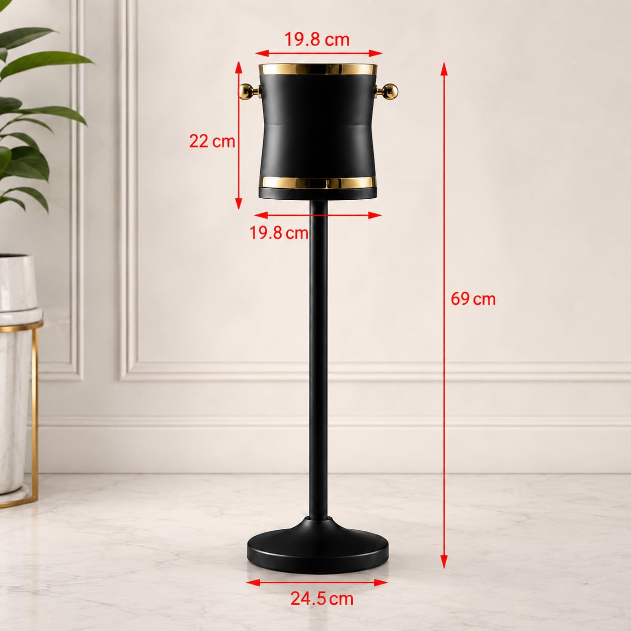 Enfriador de vino de acero inoxidable con soporte, cubo de hielo para eventos y entretenimiento en casa, soporte de 69 cm, cubo de 19,8 x 22 cm, diseño duradero y elegante