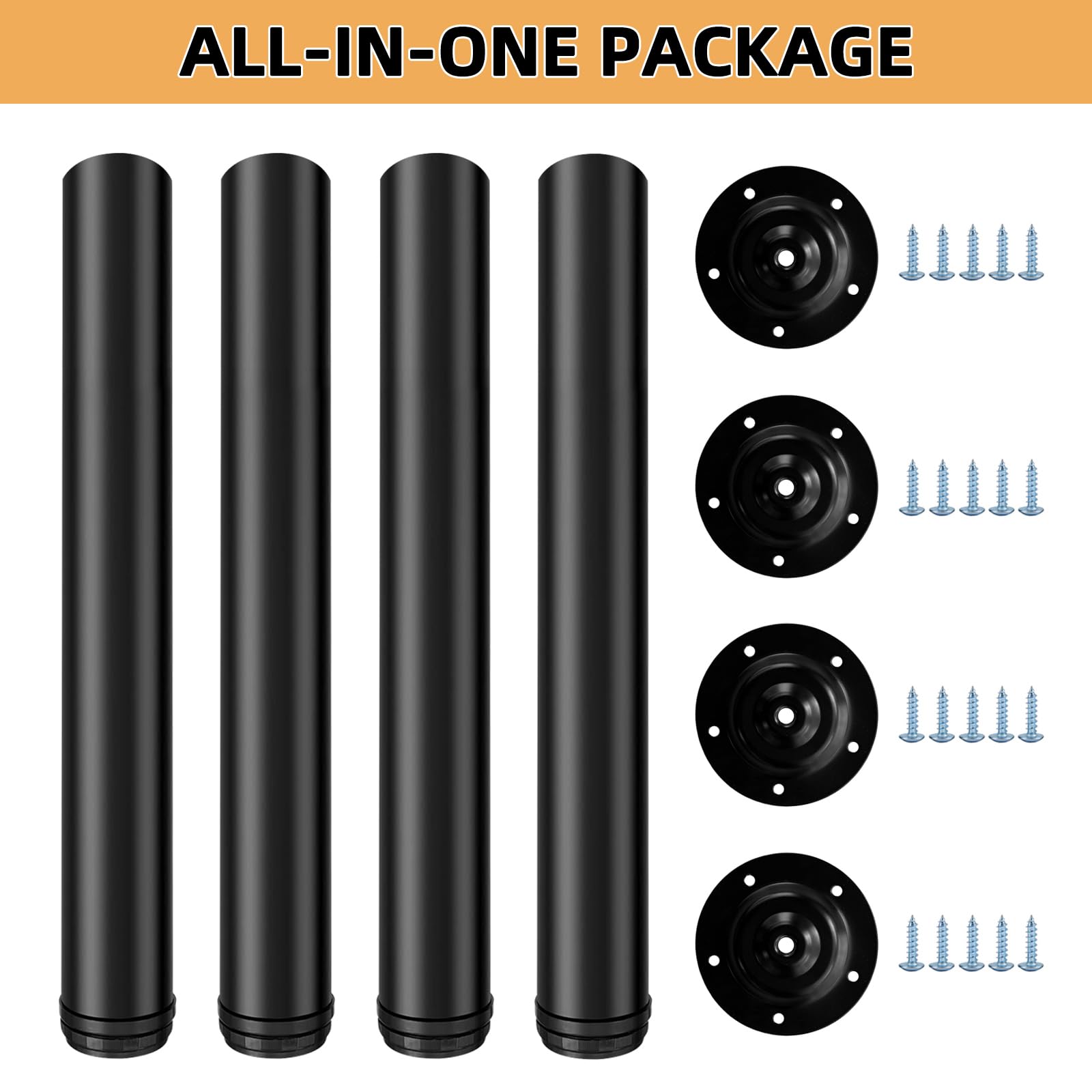 QLLY - Patas metálicas altas ajustables de 22 pulgadas para escritorio, juego de patas para muebles de mesa de oficina, juego de 4 (55,8 cm, negro)
