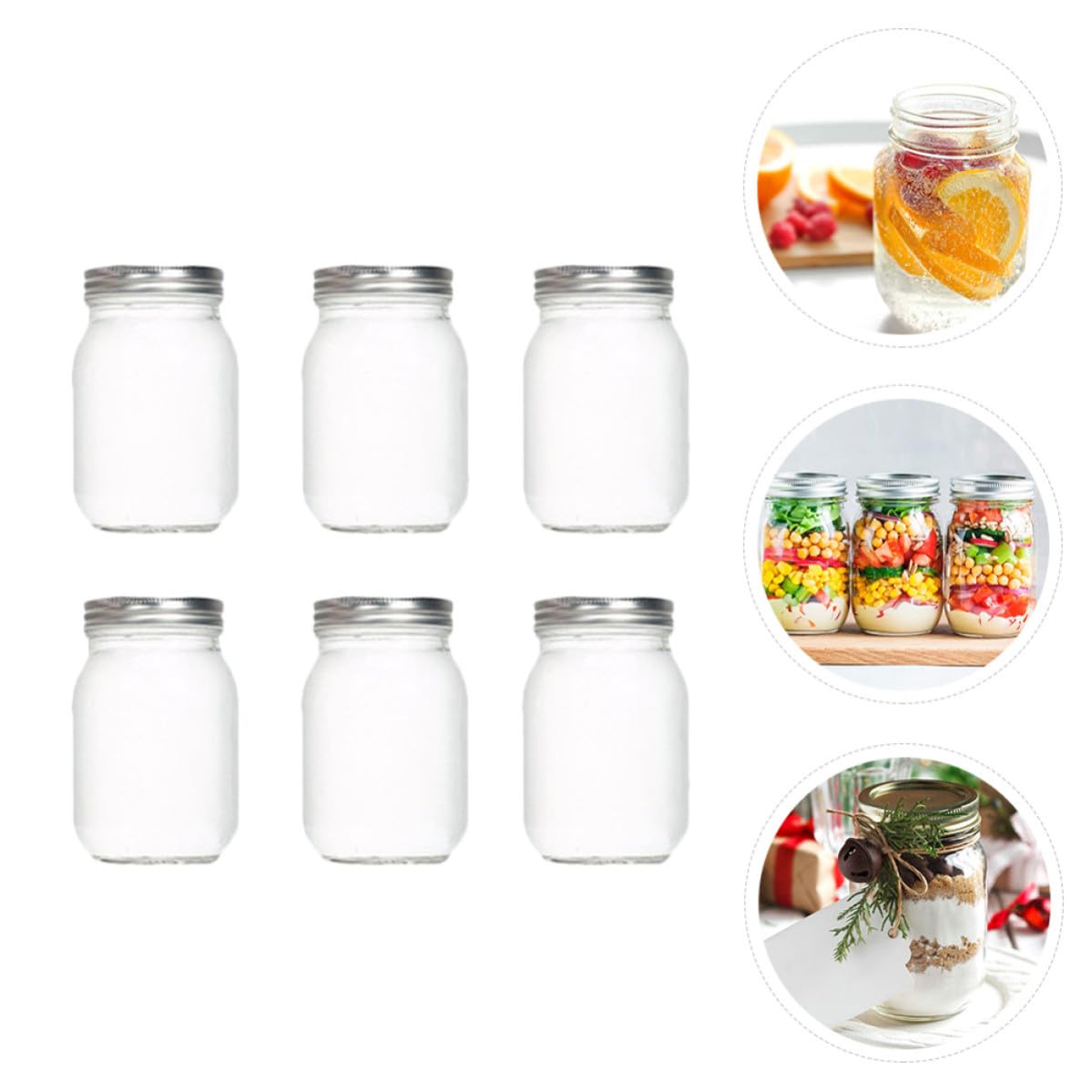 HEALLILY Juego de 6 Frascos de Vidrio de 500ml Tapa Hermética, Recipientes Redondos para Almacenamiento de Alimentos y Conservación en Cocina