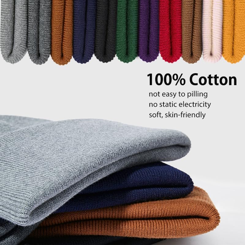 Cotton Beanie Hat for Women Men, Double Warm Knit Winter Hats, Fisherman Slouchy Ski Cuffed Beanies Skull Cap - Image 4