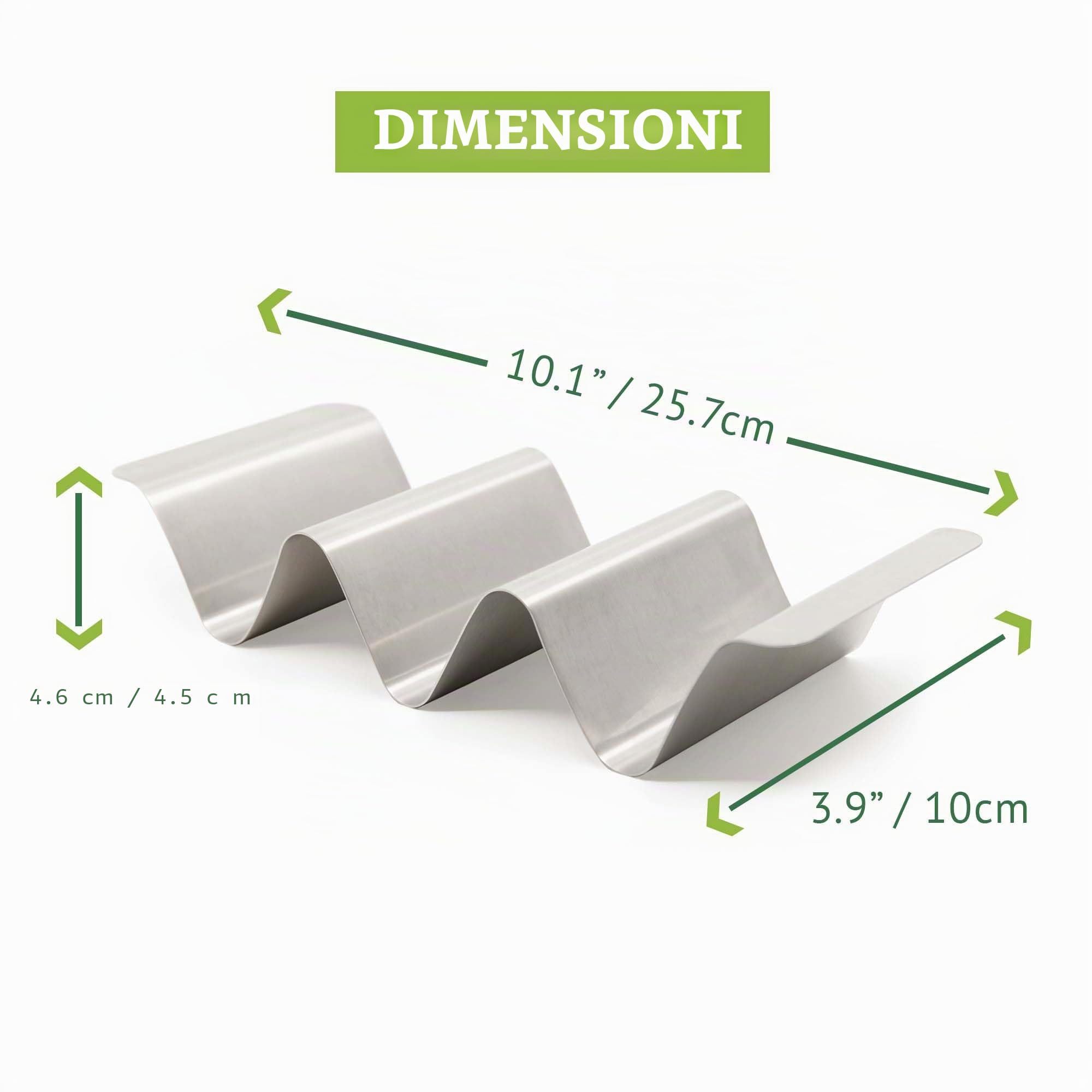 Porta Tacos Acciaio con Base Scanalata, Set 6 per Tacos Messicani e Tortilla, Ideale come Chef Accessori e Accessori Griglia per Forno o BBQ