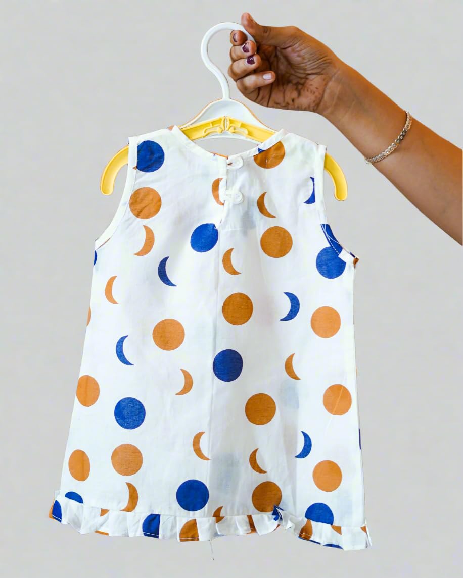 Cuddly Cubs Moonlit Dots Cotton Night Dress for Kids| Casual Nightwear| Midie for Girls|Size:4-5 Years Multicolour 3