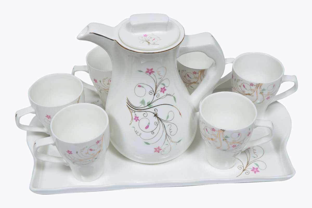 Porcelain/Ceramic Tea Set with light flower print Flowery Print Amazon.in
