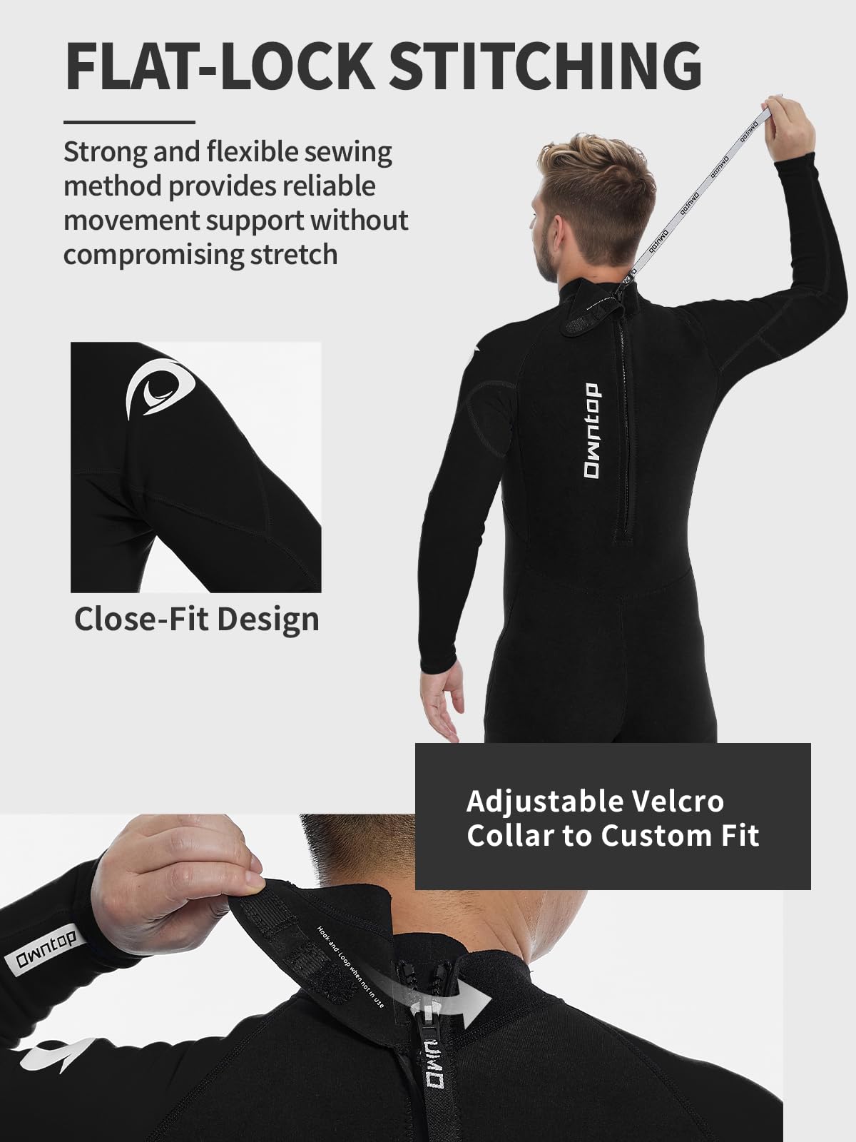 Owntop Traje de neopreno para hombre y mujer de 3/2 mm, longitud completa, con cremallera trasera, elástico térmico, piel de buceo profesional para surf, esnórquel
