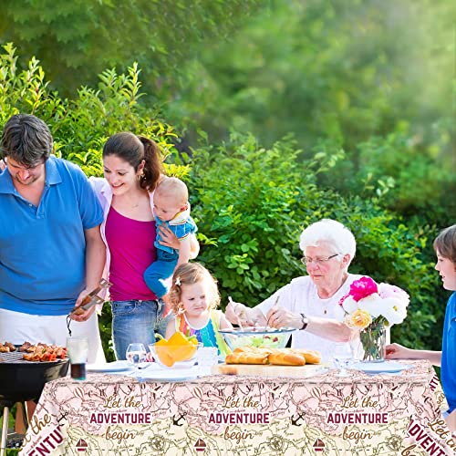 Image of 3 PCS Adventure World Awaits Party Decorations for Graduation Exploring Travel Tablecloths Plastic Disposable Bon Voyage Party Table Covers for Retirement Birthday Adventure Party Supplies Favors