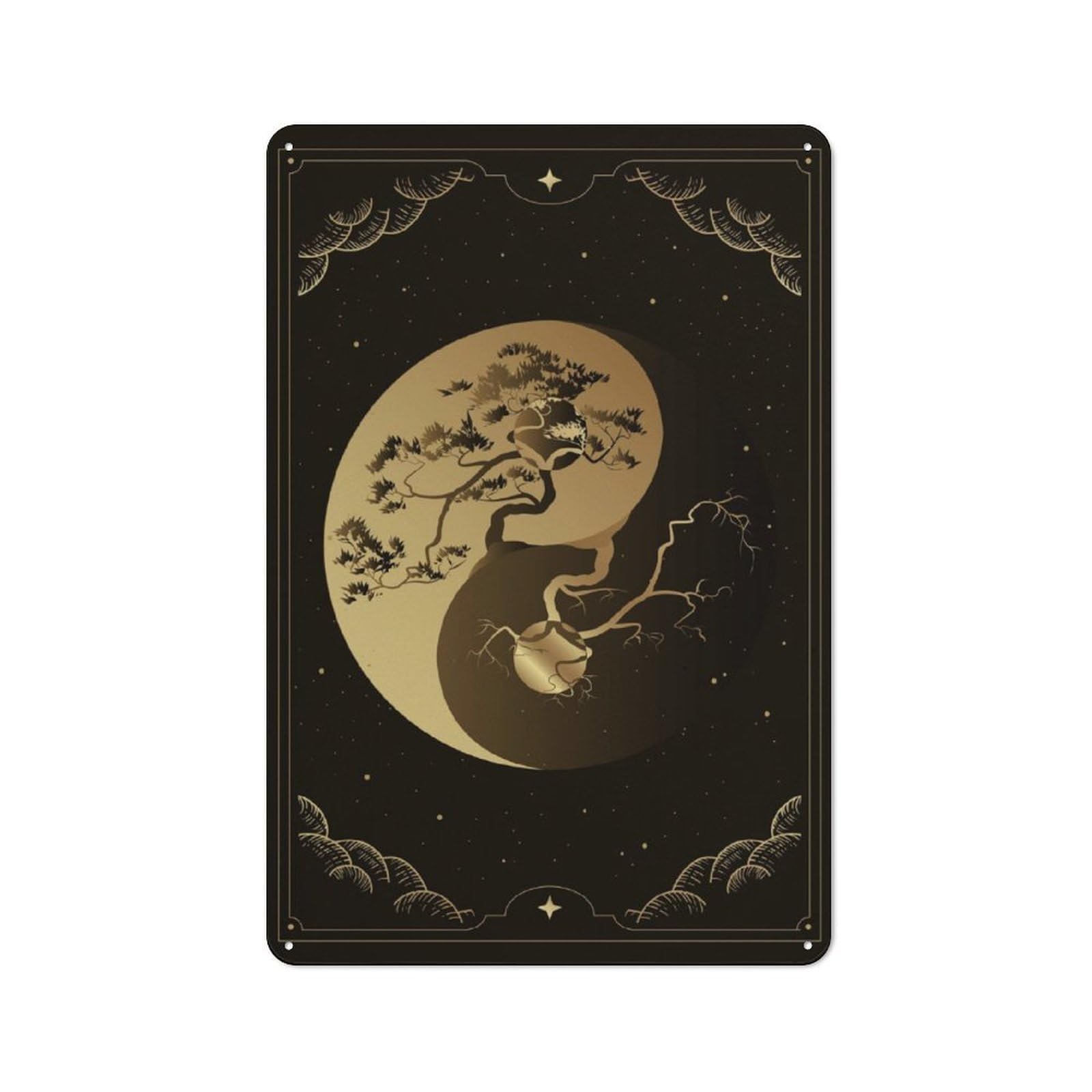 Junmoney Yin And Yang Bonsai Tree Metal Wall Sign 30X20cm Featuring For Garage Wall, A Housewarming Gift For People Furnishing A Garage