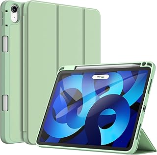 JETech Case for iPad Air 5/4 (2022/2020 5th/4th Generation 10.9-Inch) with Pencil Holder, Support 2nd Pencil Charging, Slim Tablet Cover with Soft TPU Back, Auto Wake/Sleep (Green)