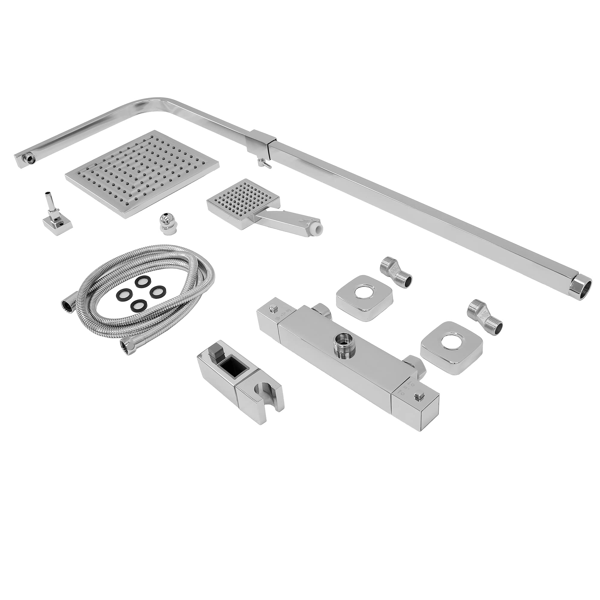 Columna De Ducha Cromada ECD Germany Con Altura Ajustable - Sistema De Barra Sin Cabezal, Incluye Flexos Y Jabonera