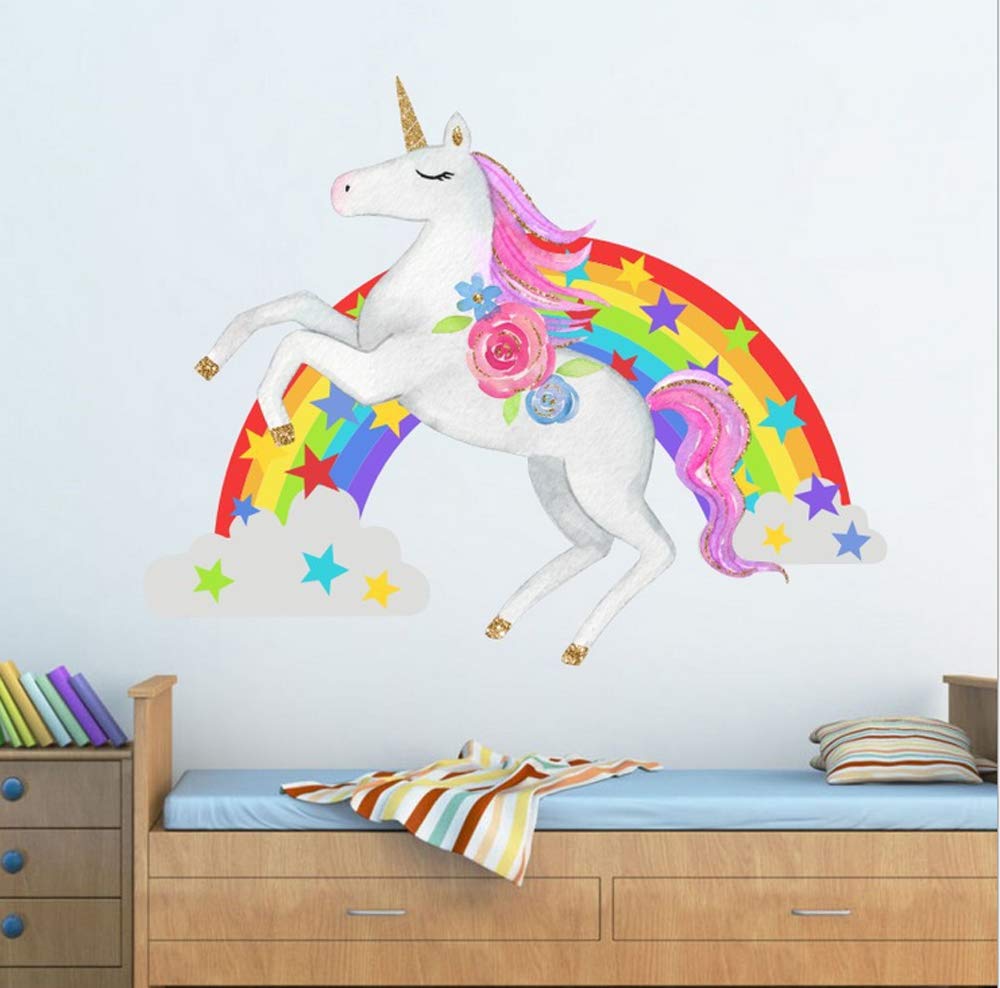 decalmile Adesivi Murali Arcobaleni Unicorno Adesivi da Parete Farfalle