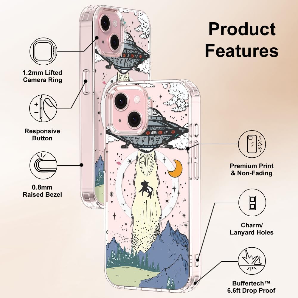 MOSNOVO Case for iPhone 15, [Compatible with Magsafe] [Buffertech 6.6ft Military-Grade Drop Protection] [Anti Peel Off Tech] Clear Phone Case Design - UFO - Image 7