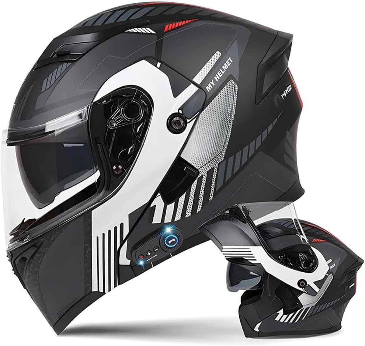 Casco de Motocicleta Modular Bluetooth, Casco de Moto abatible Integral Aprobado por ECE Integrado, Casco con Doble Visera para Adultos, Hombres y Mujeres, Cascos abatibles con certificación Dot(H,S(