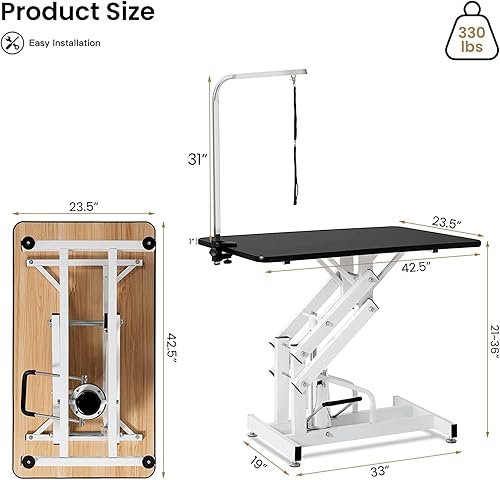 Miniatura 6 de Mesa hidráulica de aseo para perros, mesa de aseo resistente para perros pequeñosmedianos en casa, mesa de aseo para mascotas con brazo y lazo