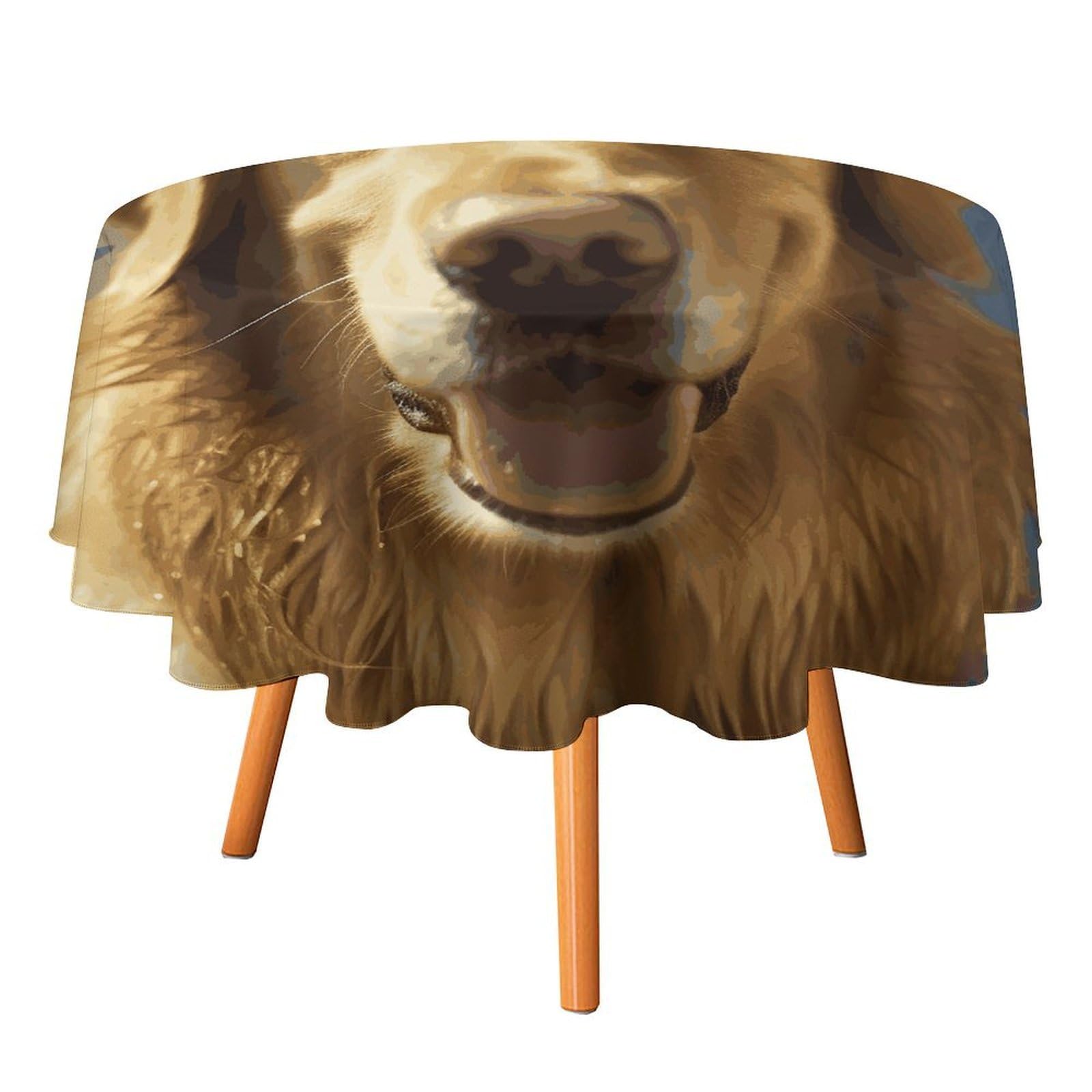 Fekiloot Style Golden Dog Round Tablecloth - Heavy Duty And Washable,Polyester Decorative Fabric Table Cover,Tablecloths For Kitchen Dining, Wedding, Birthday Party70x70in