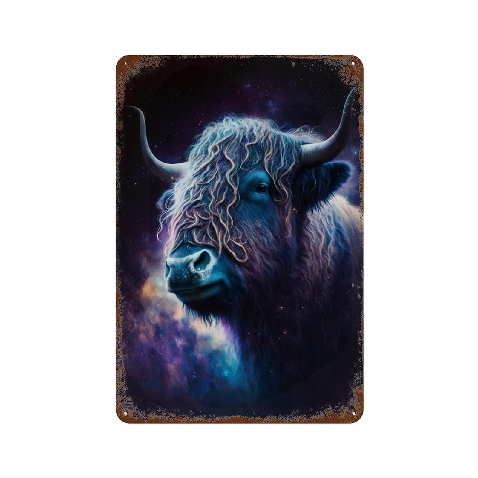 Cosmic Yak Portrait Aged Metal Wall Plaque 11.8"x7.9", Farmhouse Wall Decor for Office, Studio And Wall Decor