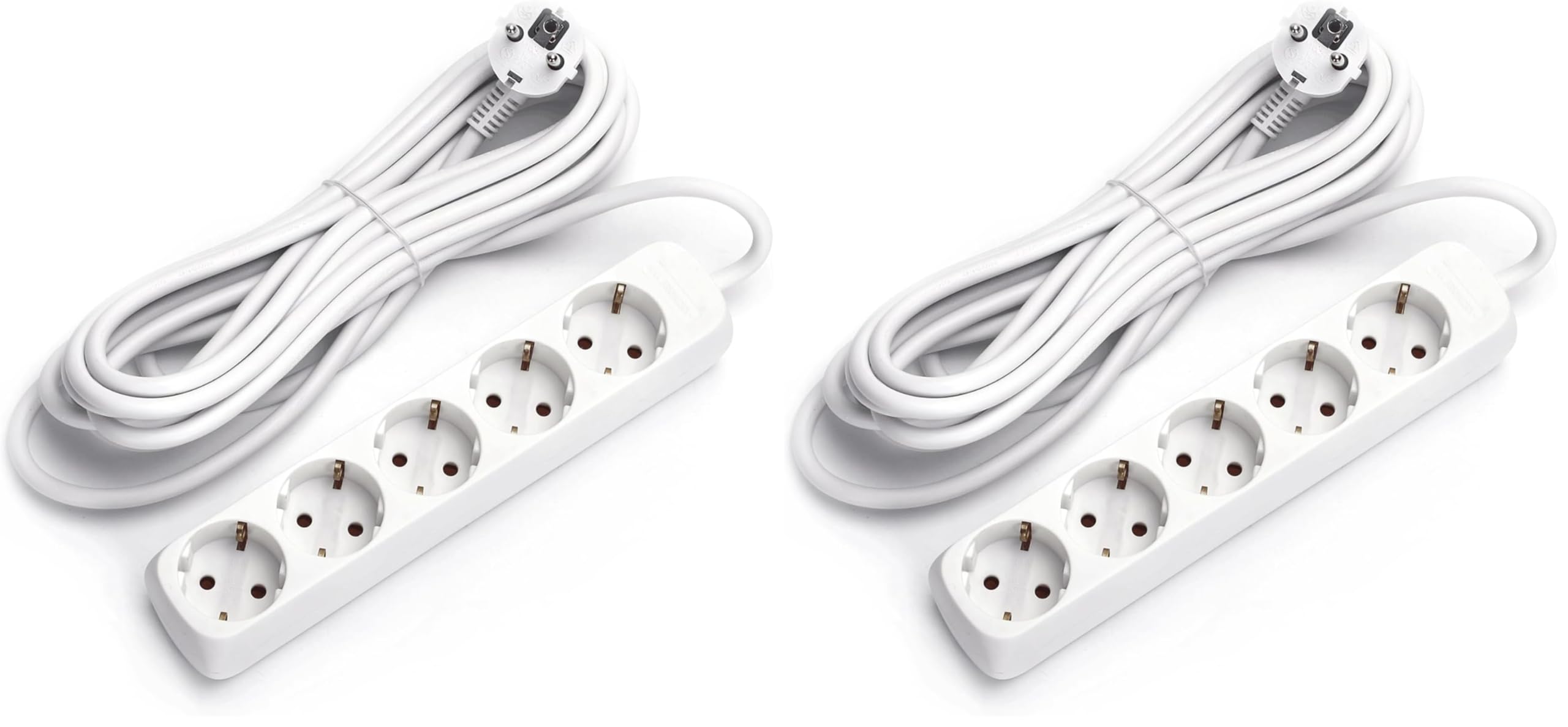 5-Fach Steckdosenleiste ohne Schalter, 5 m, 3G, 1,5 mm², weiß, ideal zum sicheren Anschluss mehrerer elektrischer Geräte. (Packung mit 2)