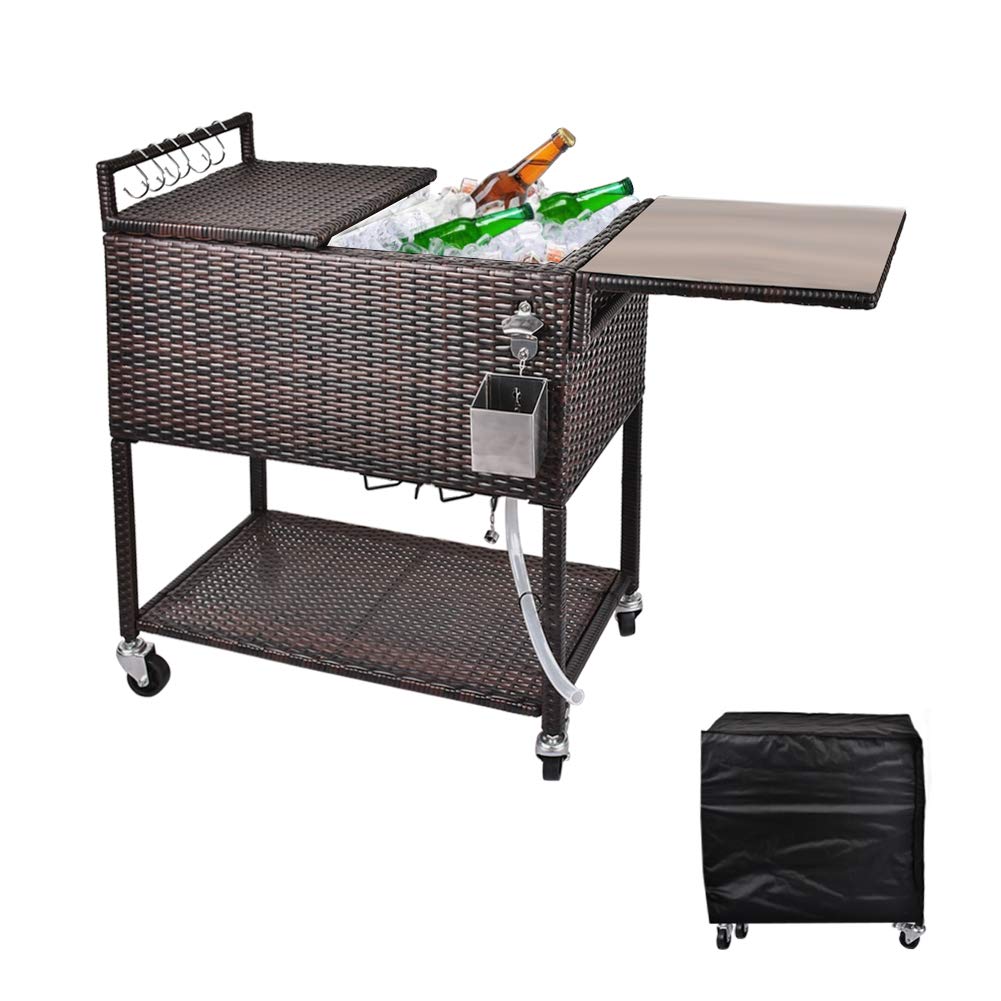 Buy HOSFO 80 Quart Outdoor Rolling Patio Cooler Cart on Wheels