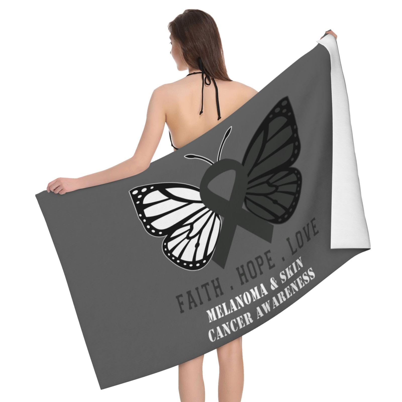 HLBSDM Microfiber Butterfly Melanoma & Skin Cancer Awareness Beach Towel Quick Dry Soft Sand Free Beach Towels for Pool Swim Beach Lightweight Thin Towels