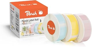 Peach PE103A - Cinta térmica para etiquetas térmicas (12 x 40 mm, 180 etiquetas por rollo, 3 colores), color amarillo claro y rosa