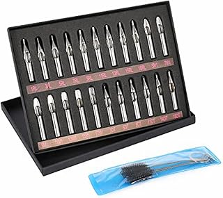 Tattoo Stainless Steel Tips Kit, 22pcs Assorted Stainless Steel DT RT FT Tip Kit with 1 pc Cleaning Brush for Tattoo Machine Gun Tatto Needles