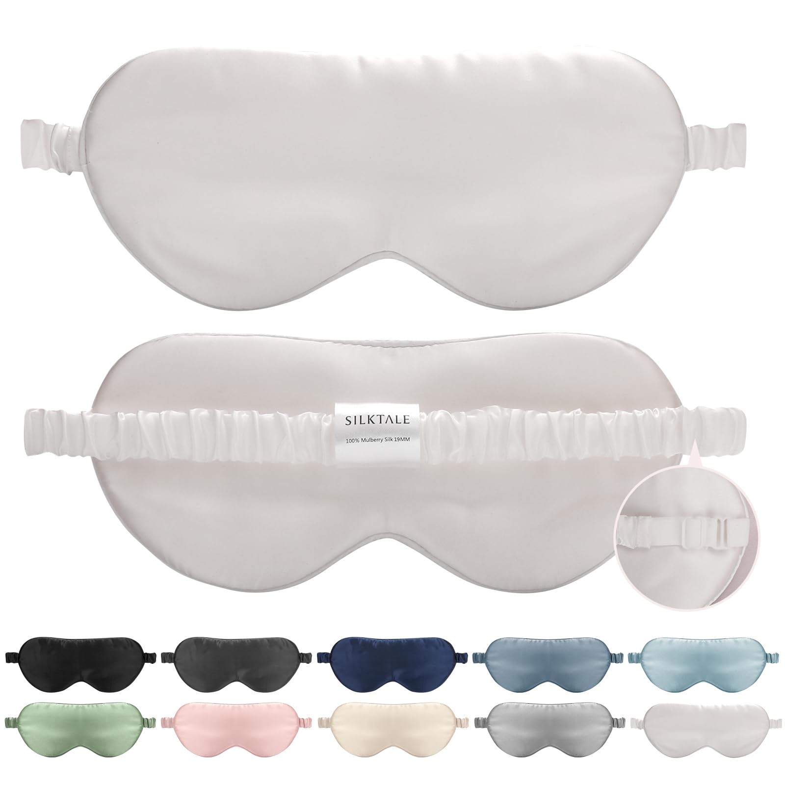 SILKTALE 100% Mulberry Silk Eye Mask for Sleeping with Silk Wrapped Adjustable Strap,Ivory White