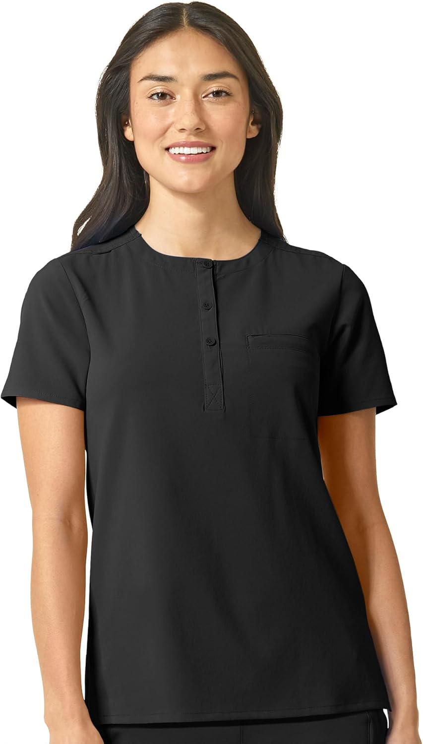 WonderWink Womens Mandarin Collar Tuck-in Top Medical Scrubs Shirt, Black, X-Large US