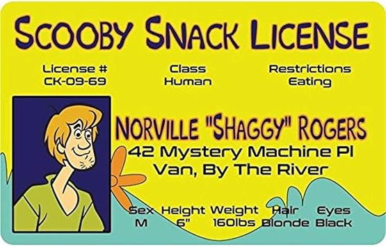 Signs 4 Fun Parody Drivers License | Shaggy ID | Fake ID Novelty Card | Collectible Trading Card Drivers License | Novelty Gift for Holidays | Made in The USA