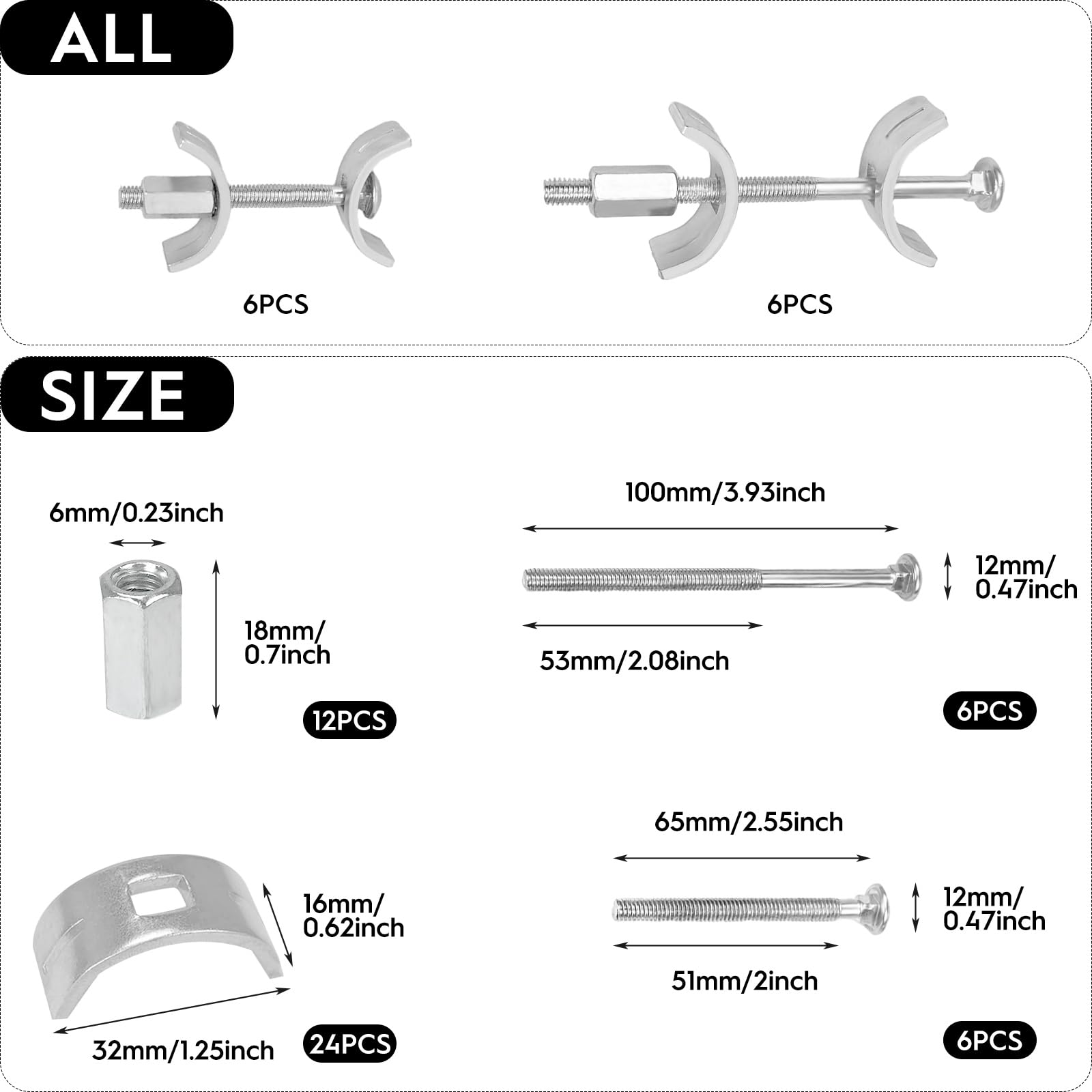 12 Piezas de Conectores para Encimeras de Cocina, Muebles, Accesorios para Mostradores de Bar (65 mm, 100 mm)