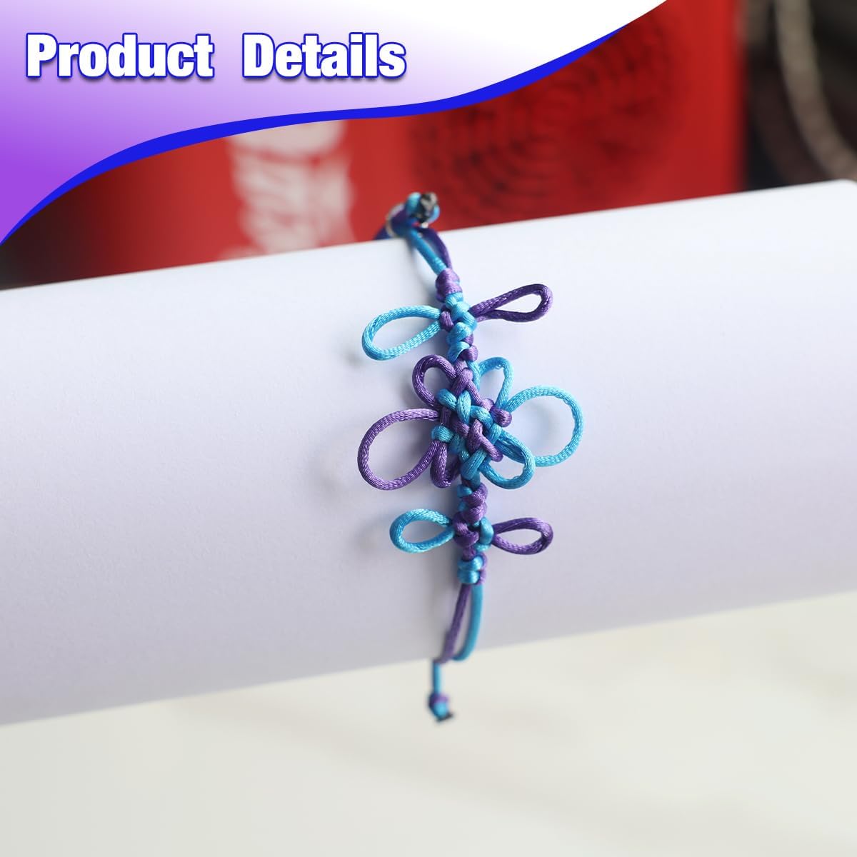 Handmade Flower Knot Bracelet Adjustable Friendship Bracelet with Blue & Purple Thread for Women - Image 7