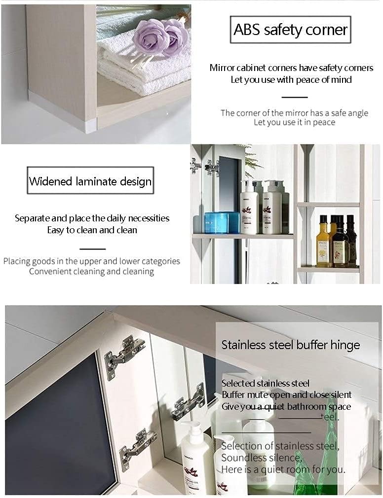 Space Aluminum Bathroom Mirror Cabinet Bathroom Mirror Cabinet Bedroom Dressing Storage Mirror (Color : White, Size : 60 * 68 * 13cm) (Brown 48 * 68 * 13cm)