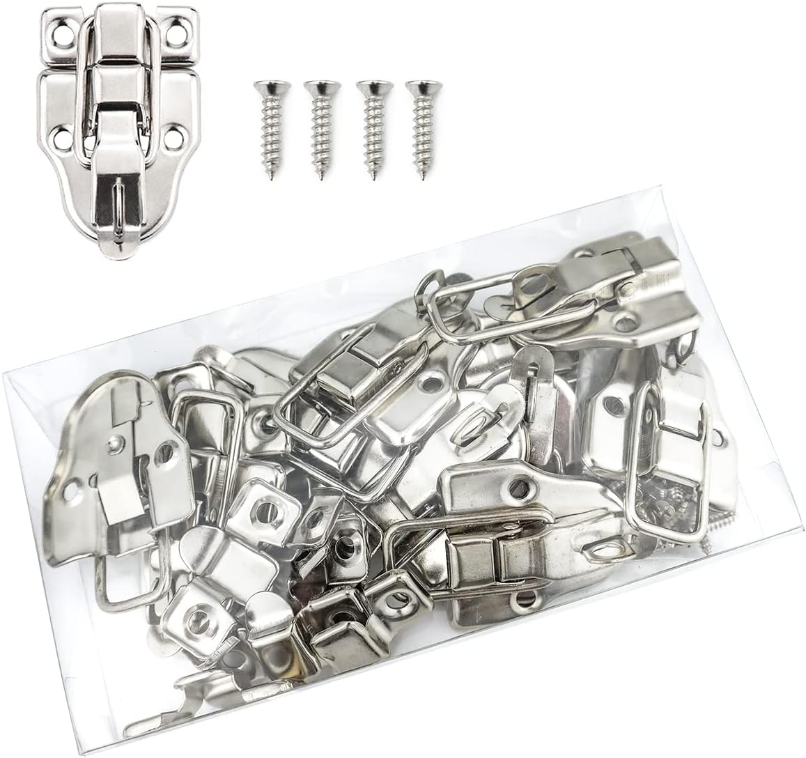 10 Pack Metal Duck-Billed Box Hasp Lock Toggle Latch Catch, Silver Decorative Hasp with Mounting Screws for Jewelry Box Cabinet Toolbox Suitcase
