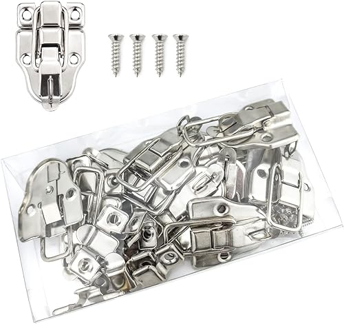 Miniatura 6 de Paquete de 10 cierres de metal con cierre de palanca, cerrojo decorativo plateado con tornillos de montaje para joyero, gabinete, caja de