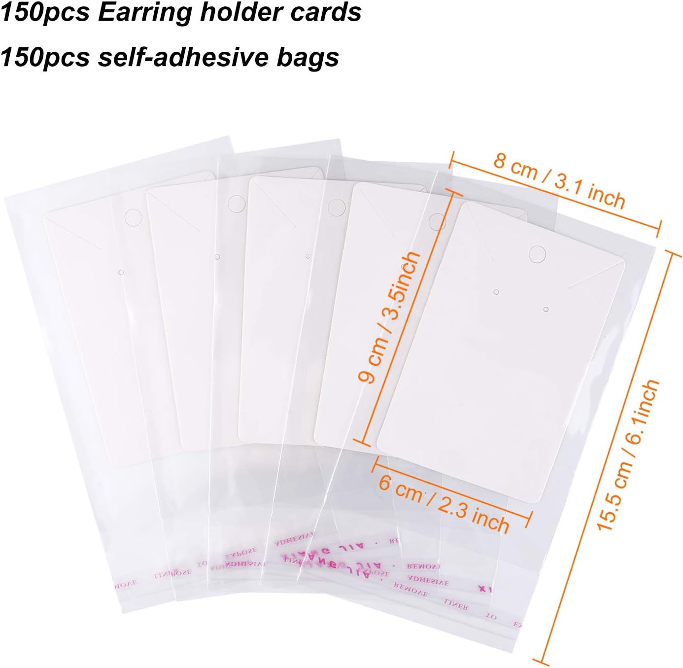 MIAHART 150 Set Earring Holder Cards Necklace Display Cards with 150pcs Bags for Selling DIY Ear Studs, Earrings and Jewelry Display (White)