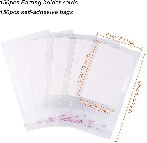 Miniatura 3 de MIAHART Juego de 150 tarjetas para aretes, collares, tarjetas de exhibición con 150 bolsas para vender aretes de bricolaje, aretes y exhibición de