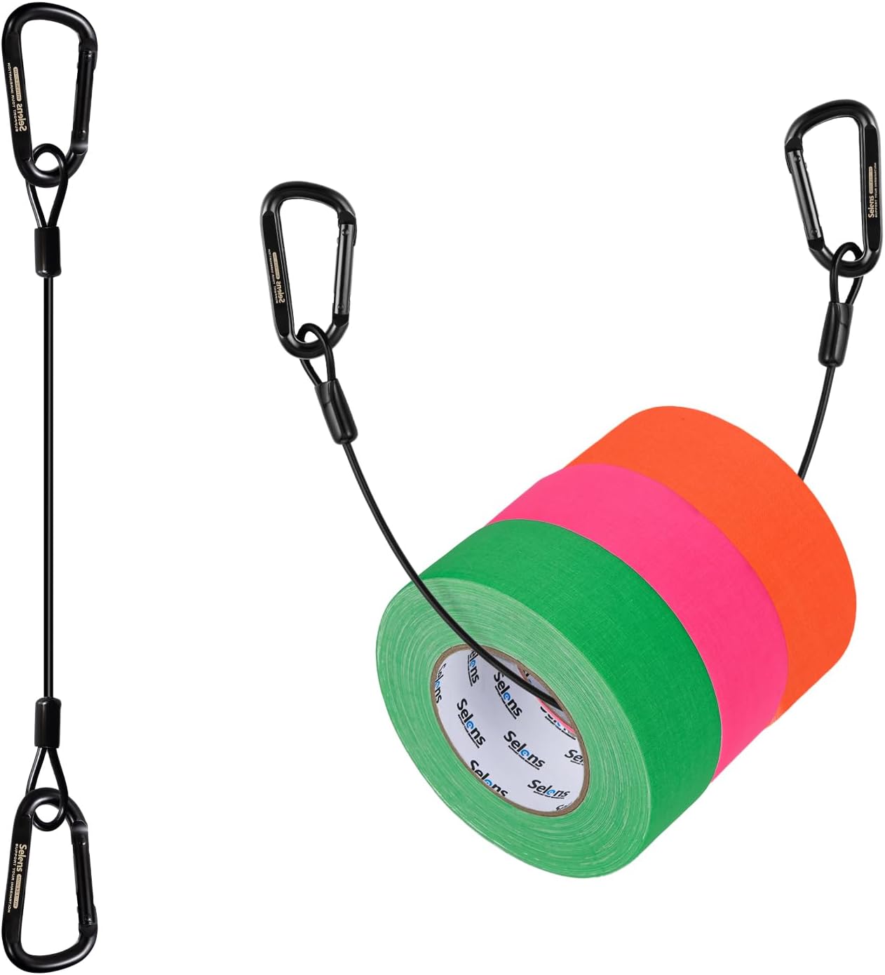 Selens Electrical Tape Holder for Gaffers Tape, Quick Lock Steel Clip Snap Hooks with 15" Hanging Rope for Photography, Film, Stage and Television Production Carrying Tools