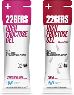 226ERS High Fructose Gel Pack Cafeína y Energía - Lote de 2 Geles Energéticos de 80g (Cereza con 100mg Cafeína y Fresa) - Alta Carga de Hidratos, Vega