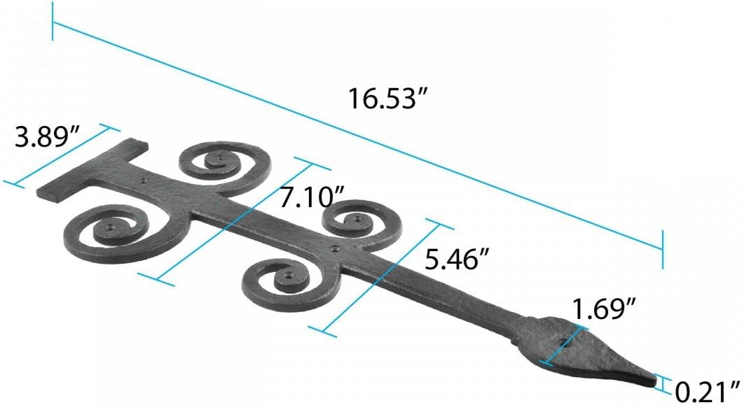Renovators Supply Manufacturing Black Wrought Iron Garage Door Decorative Hardware 16 in Rust Resistant Spade Styled Rustic Dummy Strap Hinge with Mounting Hardware