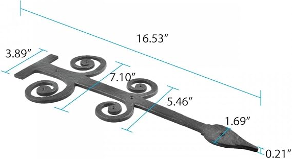 Renovators Supply Manufacturing Black Wrought Iron Garage Door Decorative Hardware 16 in Rust Resistant Spade Styled Rustic Dummy Strap Hinge with Mounting Hardware