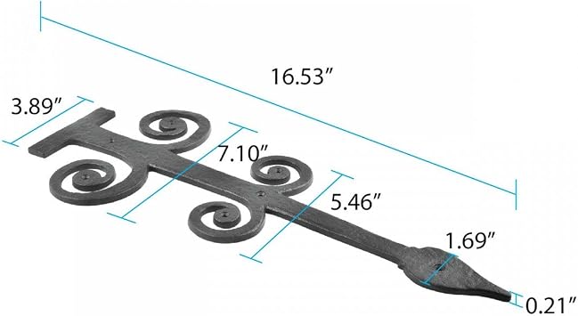 Renovators Supply Manufacturing Black Wrought Iron Garage Door Decorative Hardware 16 in Rust Resistant Spade Styled Rustic Dummy Strap Hinge with Mounting Hardware