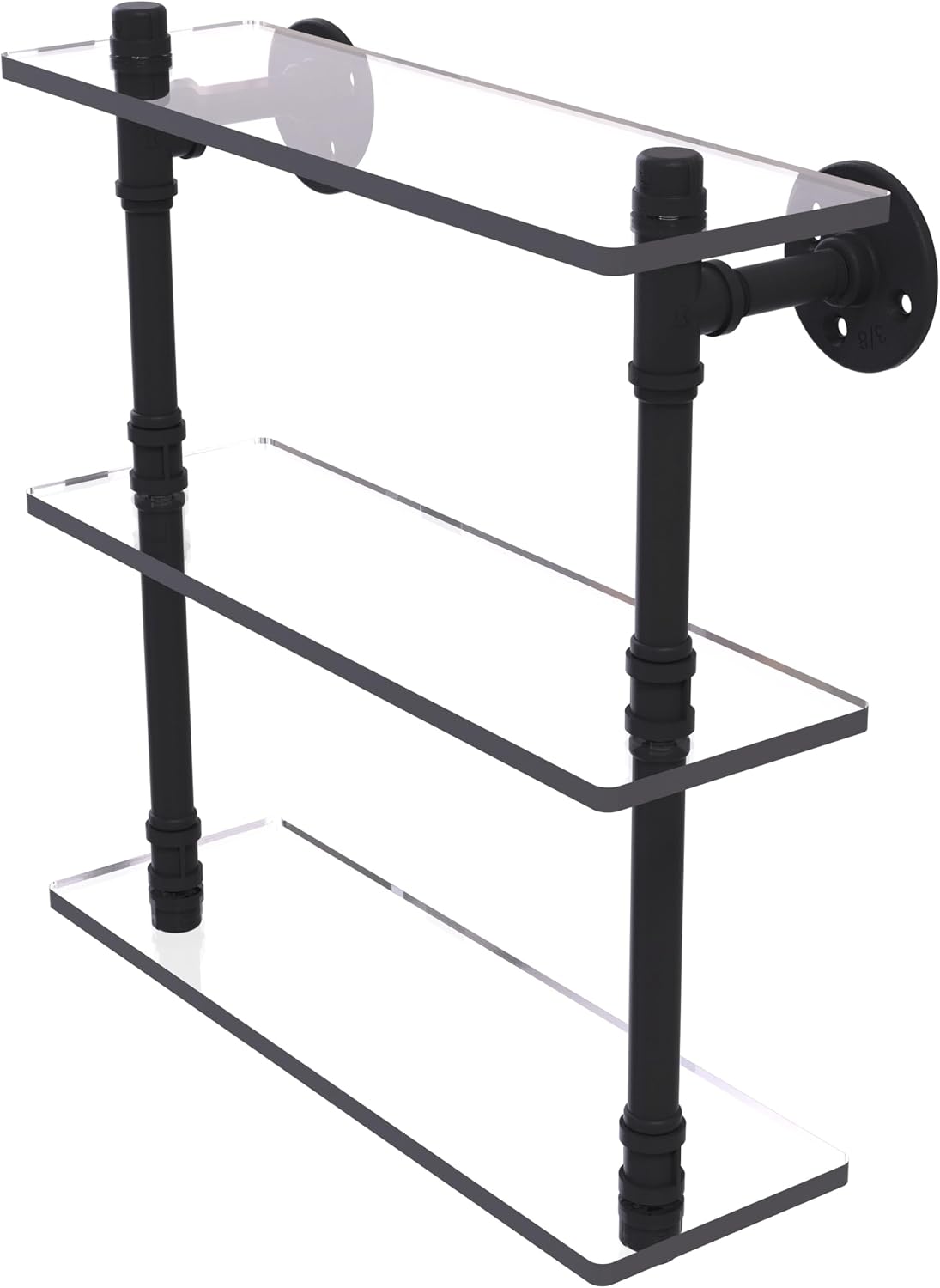 Allied Brass P-440-16-TGS-BKM Pipeline Collection 16 Inch Triple Glass Shelf, Matte Black