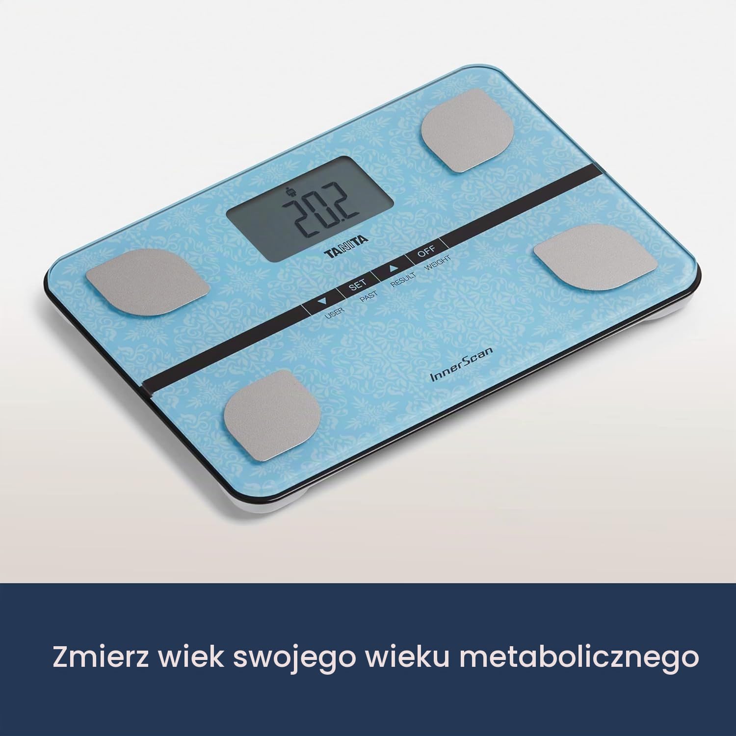 TANITA BC-732 Family waga do analizy ciała, kompaktowa konstrukcja szklana, jasnoniebieska Paisley