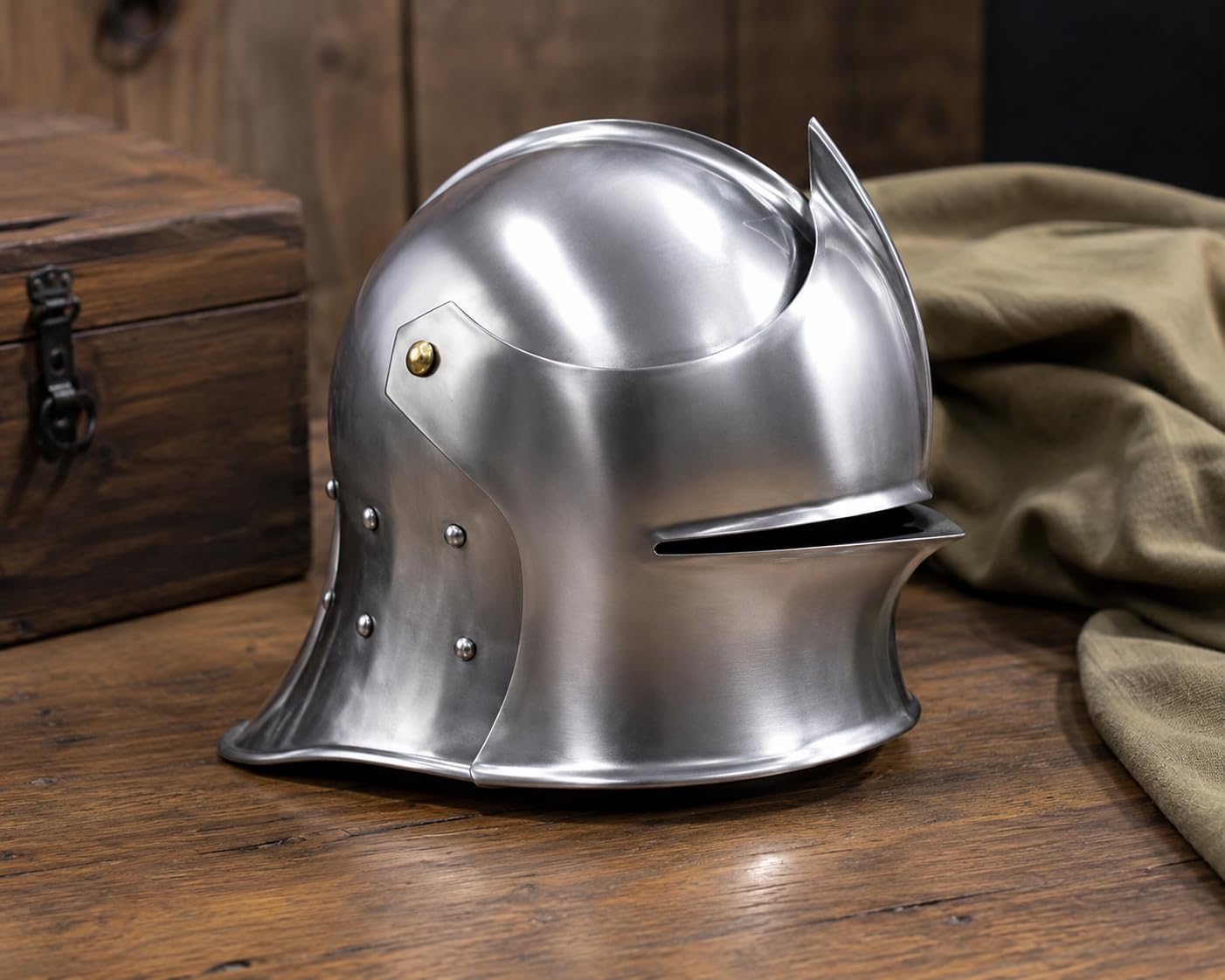 Nautical Replica Hub Casque de sallet médiéval nord italien Renaissance avec visière amovible Barbute Calibre 16