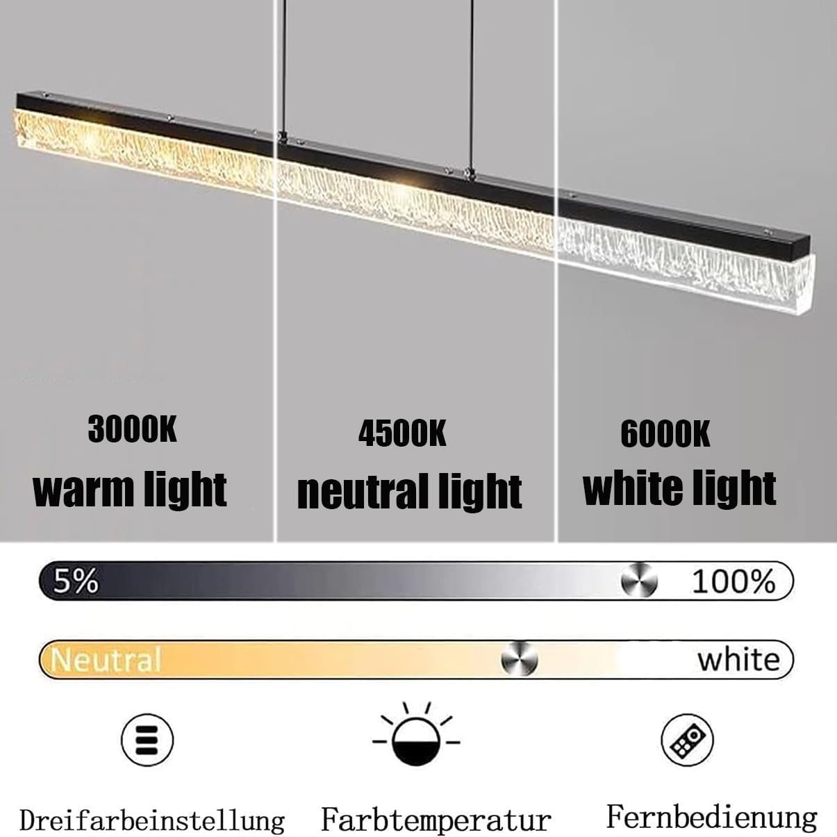 LED Pendelleuchte, Moderne Esstisch Hängelampe mit Fernbedienung Dimmbare Linear design hängeleuchte mit Fernbedienung, Esszimmerlampe hängend Höhenverstellbar Esszimmer Küche (Weiß, 100cm)
