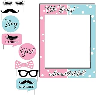 VictoryStore Gender Reveal Decorations: Lashes Or Stashes Oh Baby Gender Reveal Photo Booth Frame and Photo Booth Props Includes 8 Shorts Stakes for Props, 12763